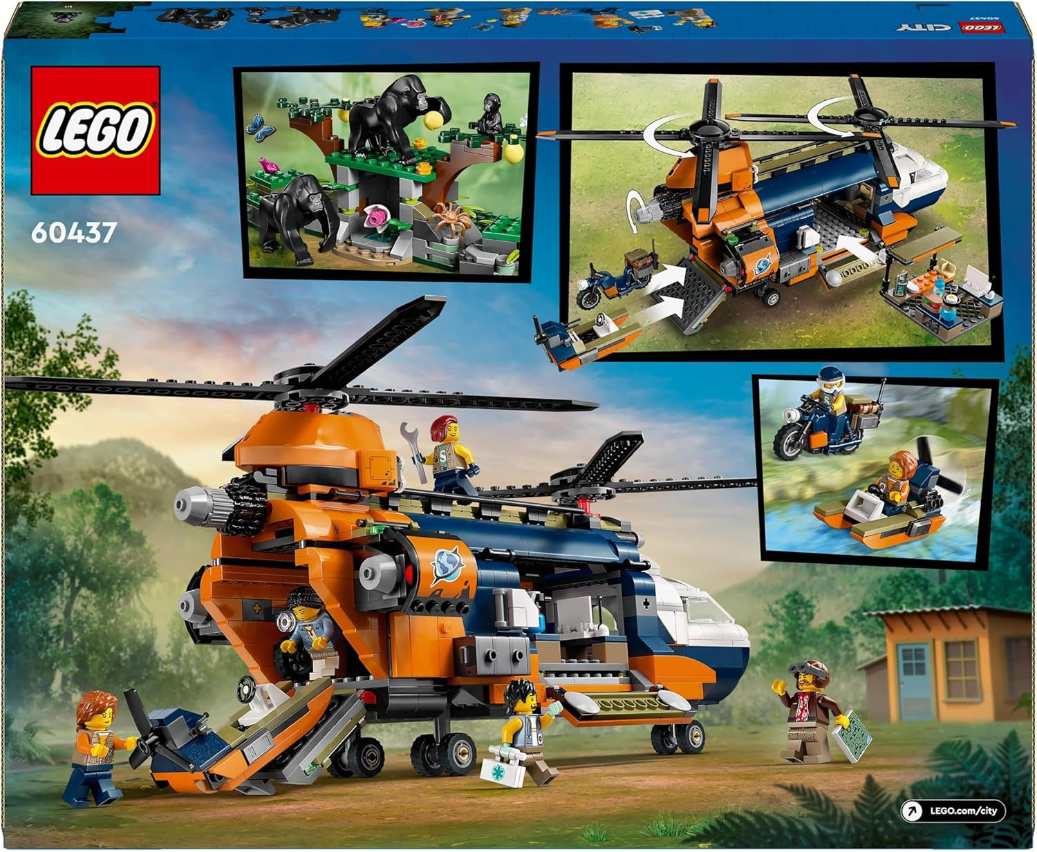 LEGO City Jungle Explorer Hélicoptère, coffret d'aventure pour enfants à partir de 8 ans, cadeau de Noël ou d'anniversaire pour enfants, 5 figurines et 3 gorilles 60437 Ensembles de construction Besuche den LEGO-Store