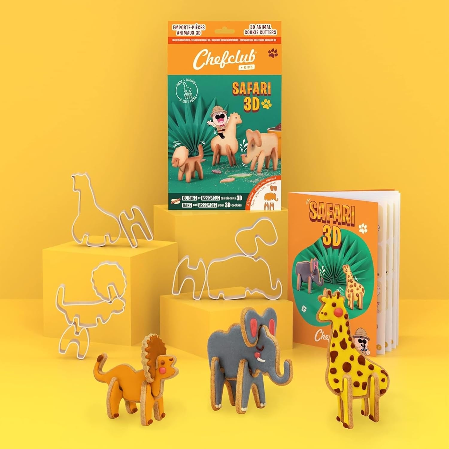 Chefclub Kids - Formes de biscuits Safari 3D - Créez des biscuits originaux avec vos enfants - Lion, Éléphant, Girafe
