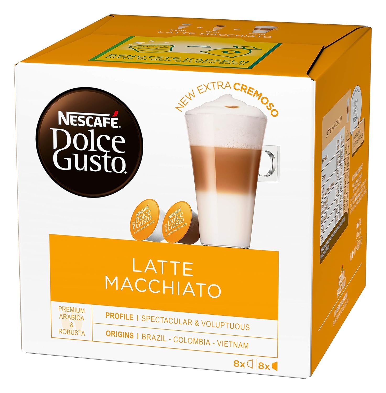 NESCAFÉ Dolce Gusto Latte Macchiato, 48 capsules de café, espresso aromatique, 3 étapes - Köstlichkeit aus feinem Milchschaum, capsules de gel aromatique, paquet de 9 (3x16 capsules)