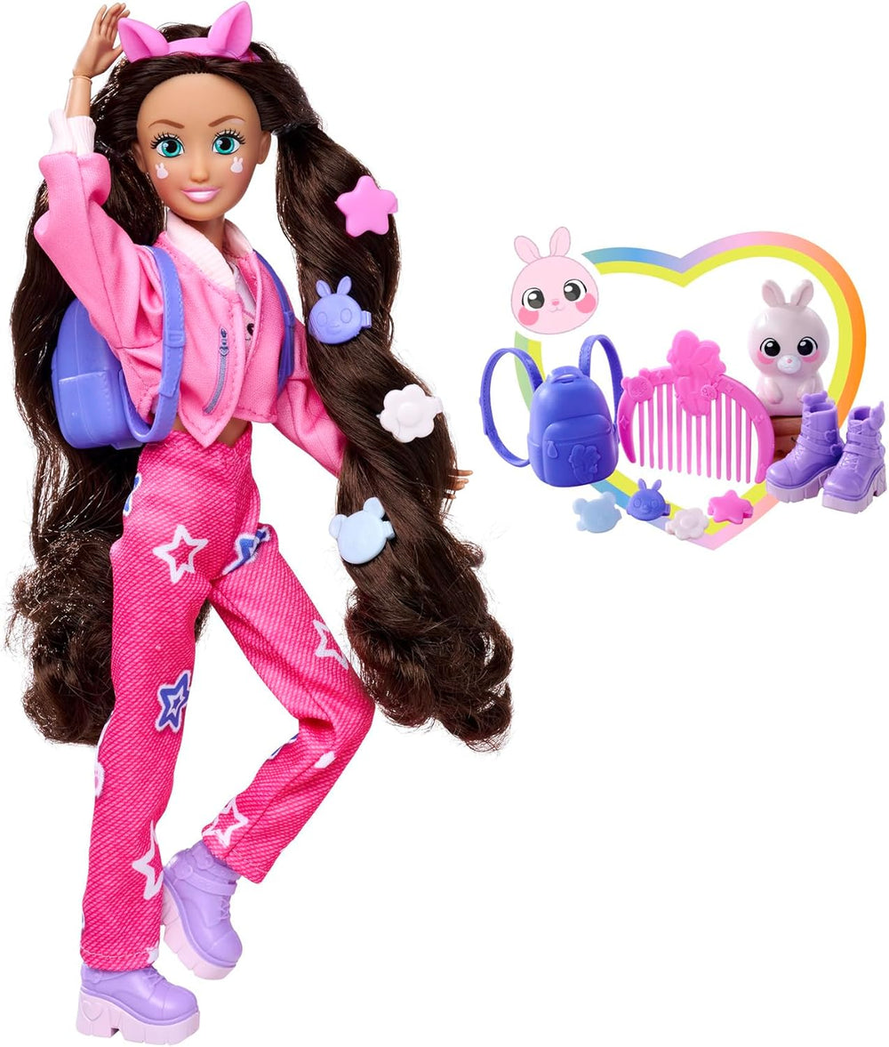 Simba 105953975 - Poupée Lucy Kawaii Hi Dress-Up (26 cm) - Poupée mannequin de coiffure articulée, poupée lapin aux cheveux longs et accessoires, jouet pour 4 ans et plus