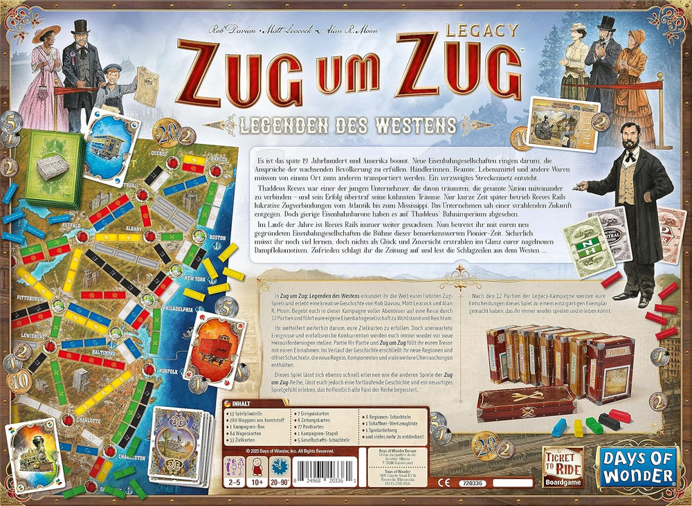 Days of Wonder, Les Aventuriers du Rail Legacy : Légendes de l'Ouest, Jeu familial, Jeu de société, 2 à 5 joueurs, 10 ans et plus, 20 à 90 minutes, Allemand