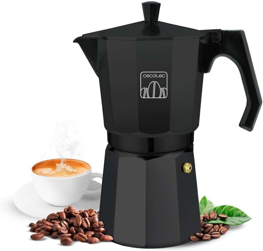 Cafetière italienne Cecotec Cumbia Mokclassic 600 Noir, 300 ml, en aluminium d'une capacité de 6 tasses de café, adaptée à tous types de plaques de cuisson et facile à nettoyer.