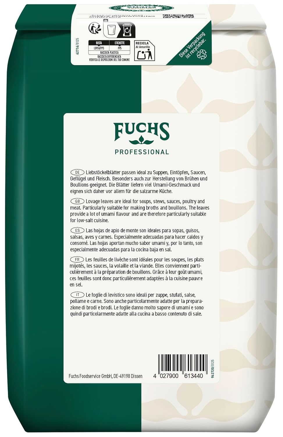 - Liebstockblätter gerebelt | Pour salzarme Küche geeignet, passt zu Eintöpfen oder Salaten | Qualité professionnelle pour grossistes | 0,25 kg dans un sac recyclable