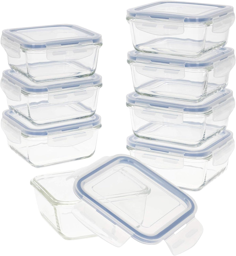 Max Home Lot de 8 récipients hermétiques en verre pour micro-ondes Boîte à lunch en verre Récipients alimentaires refermables 550 ml Couvercles transparents Récipients alimentaires (16538) Naty Shop Boîtes de conservation des aliments Titre par défaut