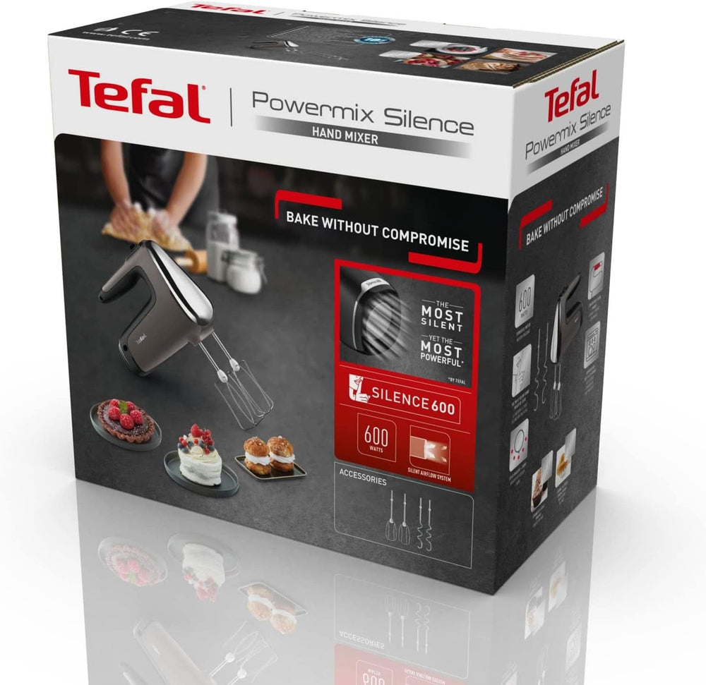 Tefal HT650E Power Mix Silence Batteur à main | 600 watts | Contrôleur de vitesse variable | Fonction Turbo et Auswurf | Moteur de loisirs extrêmes | Incl. 2 Rührbesen et 2 Knethaken | Cuisine de blé Naty Shop