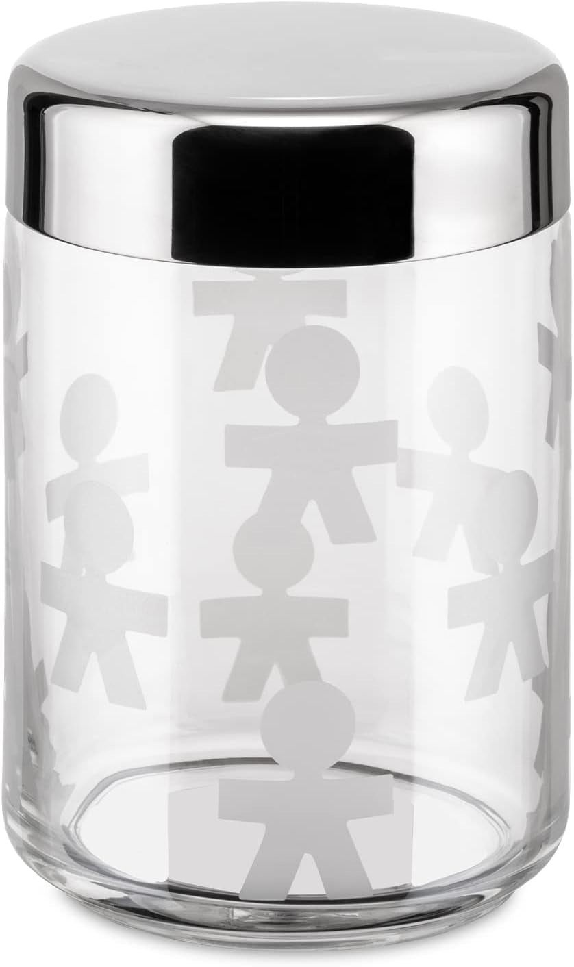 Alessi AKK37 GIROTONDO Pot de cuisine en verre avec couvercle scellé en acier inoxydable, L 21,6 cm, H 10,5 cm Boîtes de conservation alimentaire Naty Shop L 21,6 cm, H 10,5 cm