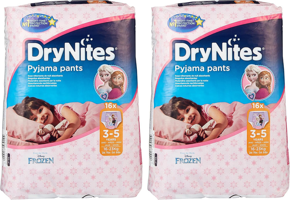 Huggies DryNites Vêtements de nuit pour filles, 3-5 ans (16-23 kg), 2 x 16 pièces