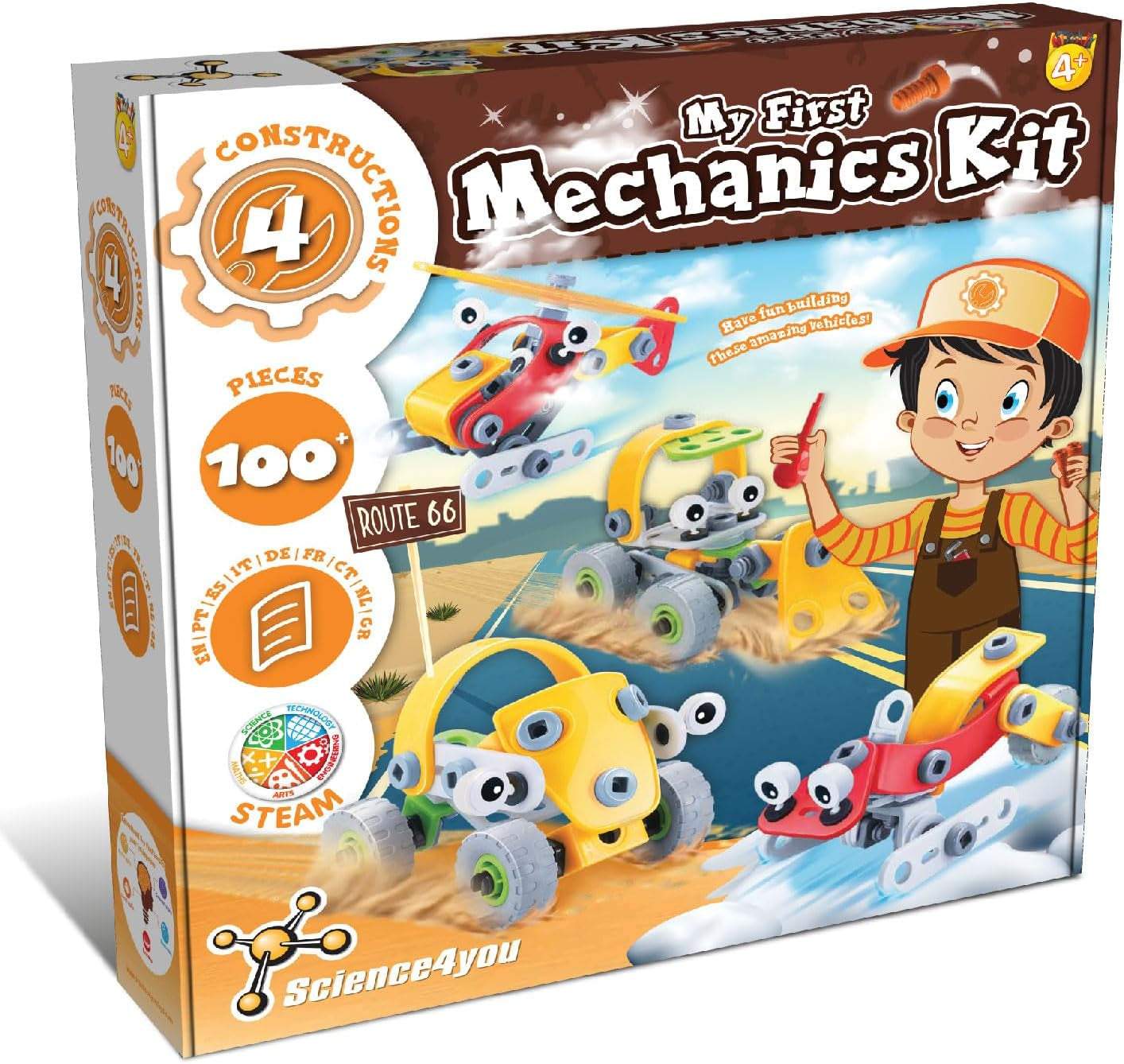 Science4you 80003542 Mechanik Baukasten ab Schraubspiel Traktor zum Schrauben und Montage Auto-Kreatives Bauset für Kinder, Pädagogisches Spielzeug 4 Jahre Junge, Large, Gelb