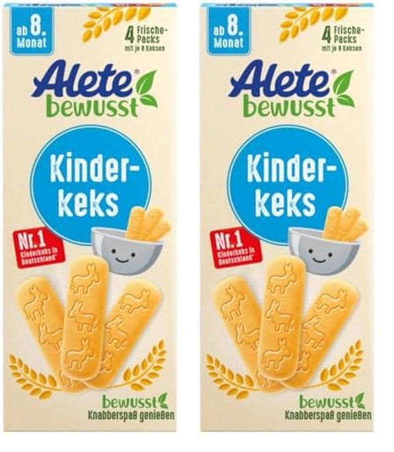 Biscuiți pentru copii Alete Conscious, de la 8 luni, biscuiți cu unt din grâu pentru copii, biscuiți ambalați convenabil ca o gustare mică, perfecți pentru drum și între timp, 1 x 180 g (pachet de 2)
