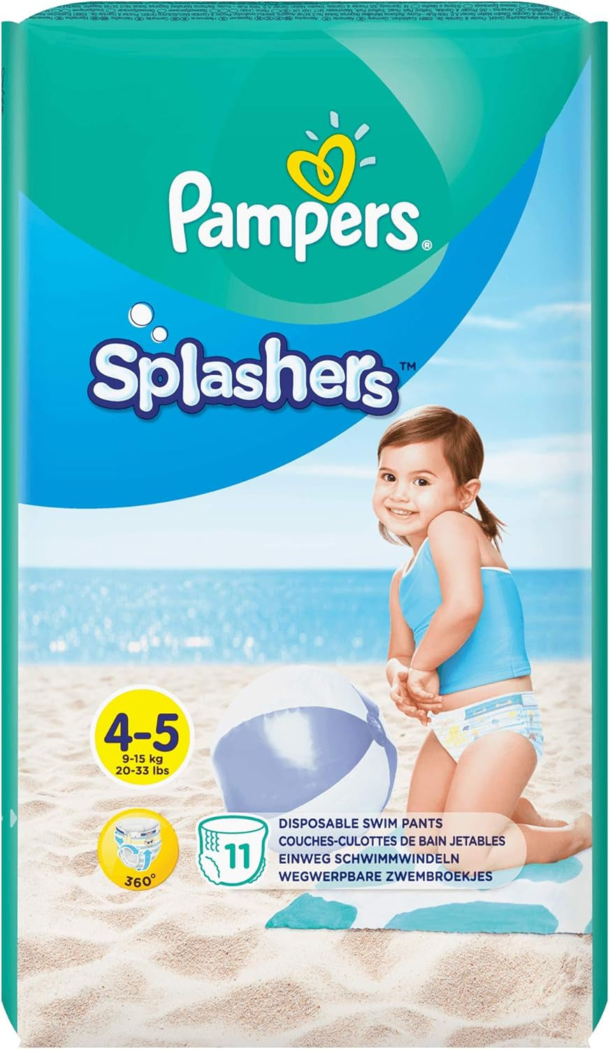 Pampers (Ancienne Version), Short de Bain Jetables Splashers - Taille 5/6 (14kg+) - Carton de 8 Paquets de 10