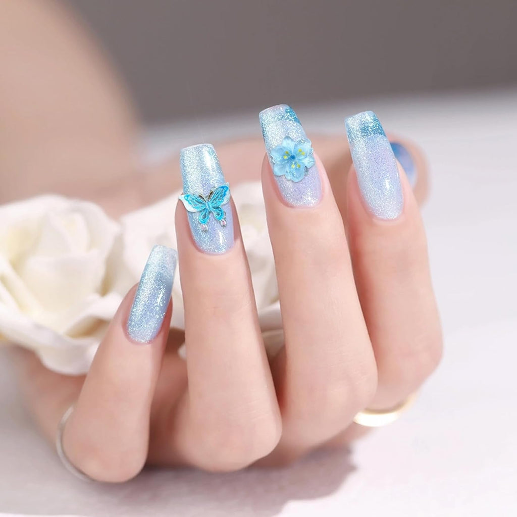 YICH Nail Charms Nägel Charms 50Pcs 3D Flowers + 50Pcs 3D Schmetterling, Summer Nägel Deko Set Schmetterling/Flowers Nail Art Nailart