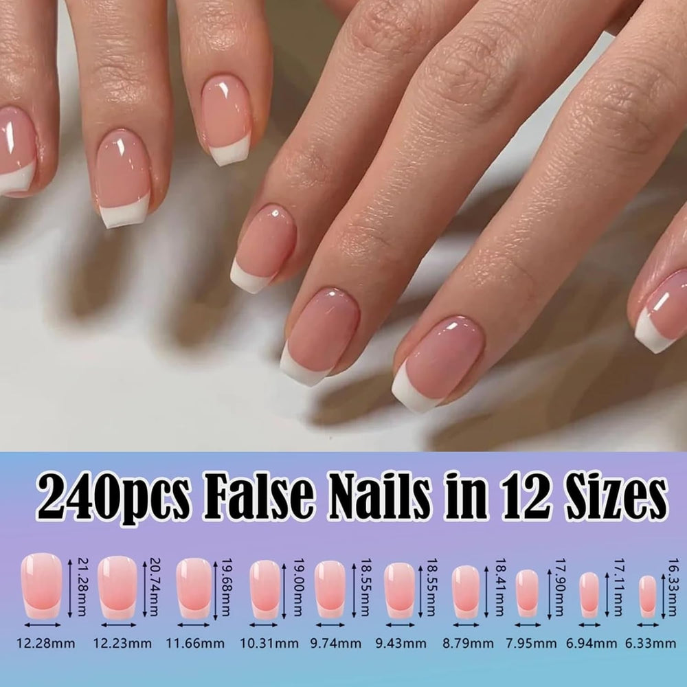 240 Stück Falsche Nägel Tips Set - Französisch Falsche Nägel Zum Aufkleben - Künstliche Nägel Medium Quadrat Ballerina Nail Art Manucure Faux Ongles Für Damen Und Frauen (French Medium Ballerina)