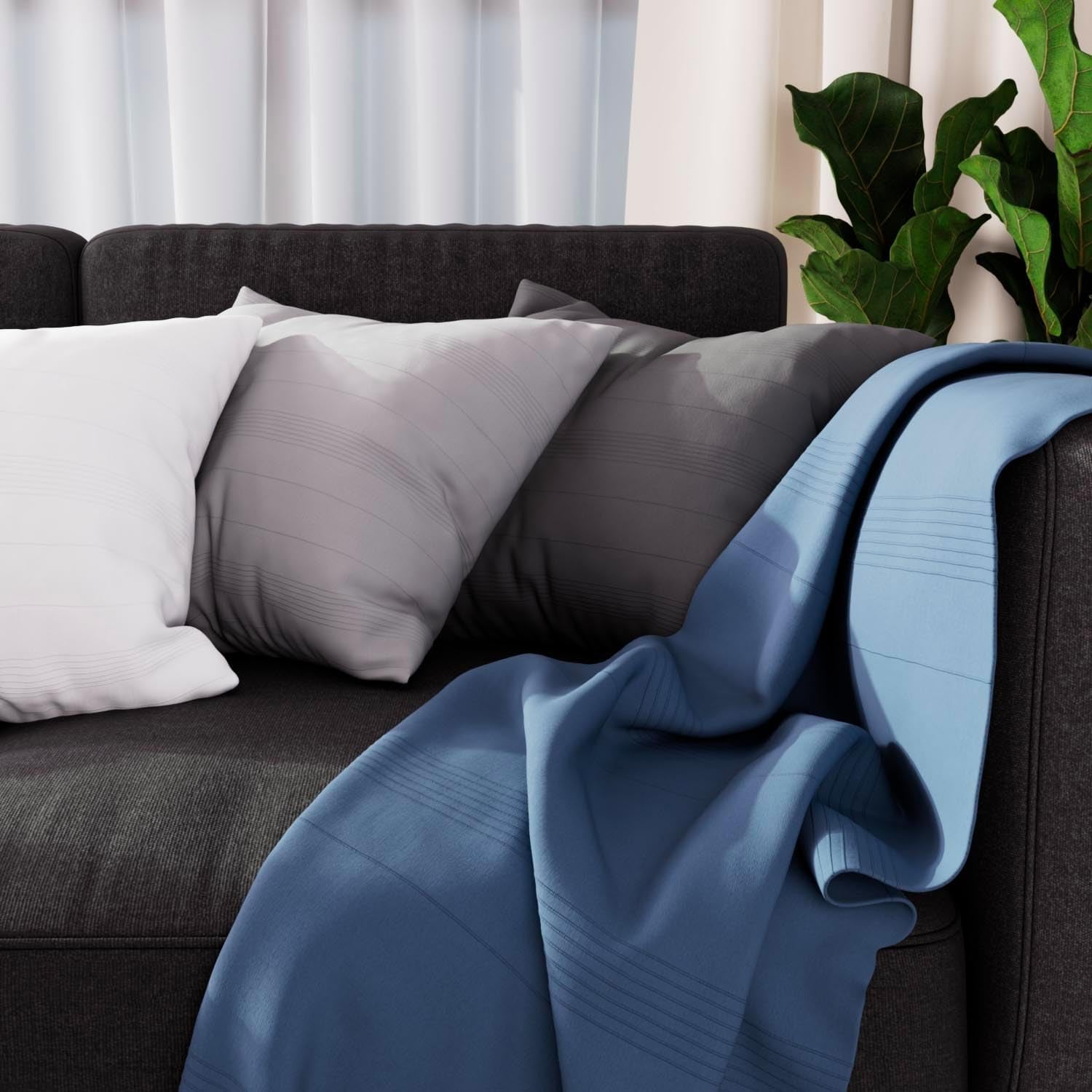 Soleil D'Ocre Adele Plaid, jeté du fauteuil, Polycoton, Gris, 140 X 200 Cm Lits et Couvertures Besuche den Soleil d'ocre-Store Bleu 140 X 200 Cm