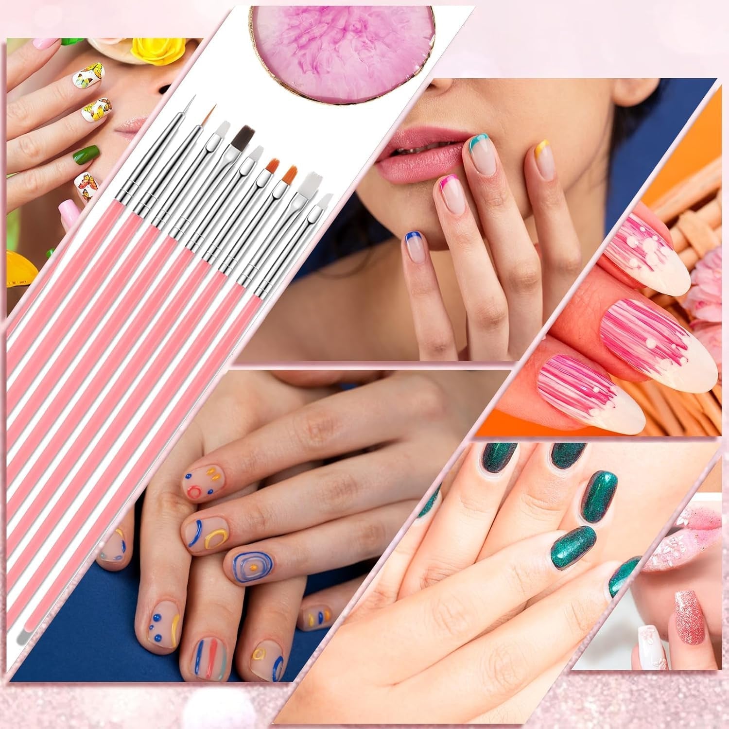 22-Teiliges Nagelkunstpinsel-Set, Nagelkunst-Werkzeugset Kunstharzpalette Nagelkunstmalerei Gemischte Farben Acryl-Silikon-Schnitzstift, Punktierstift-Werkzeug, Maniküre-Set