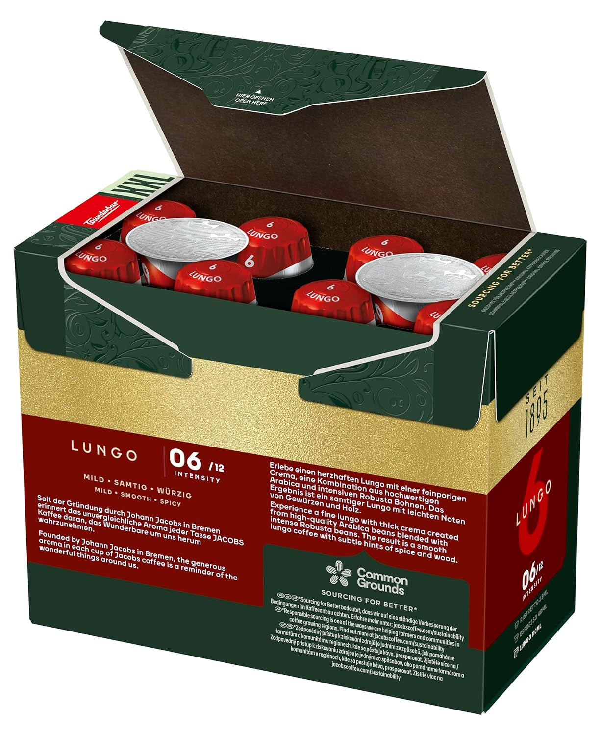Jacobs Capsules de café Lungo Classico, Megapack XXL, Intensité 6/12, 5 x 40 tasses, Capsules de café compatibles Nespresso*, 200 capsules