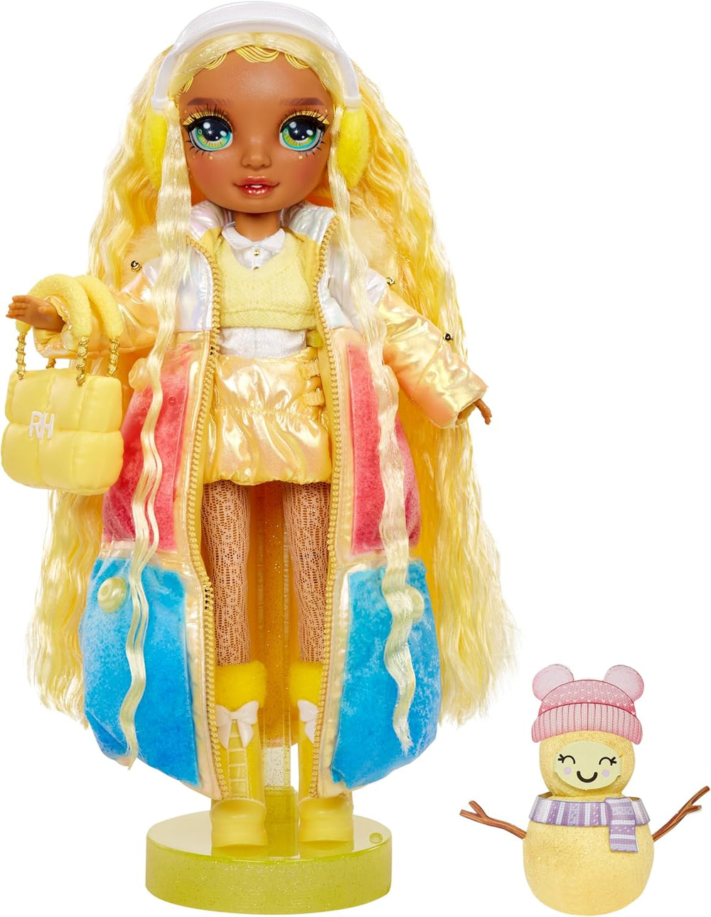 Rainbow High Winter Wonderland - Sunny (Jaune) - Poupée mannequin bonhomme de neige gonflable à l'eau magique cachée de 28 cm avec ensemble de bonhomme de neige, convient aux enfants et aux collectionneurs de 4 à 12 ans