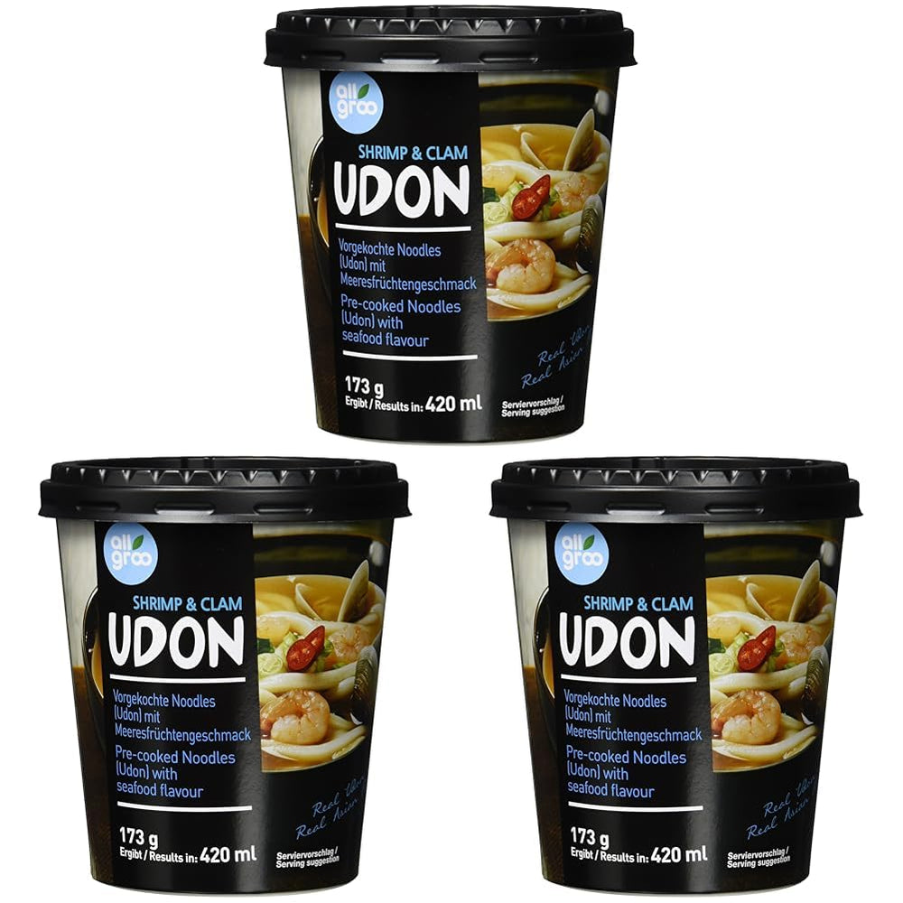 Allgroo Udon Cup Nouilles instantanées – Soupe Udon épicée aux fruits de mer savoureuse – Préparation rapide (1 x 173 g)