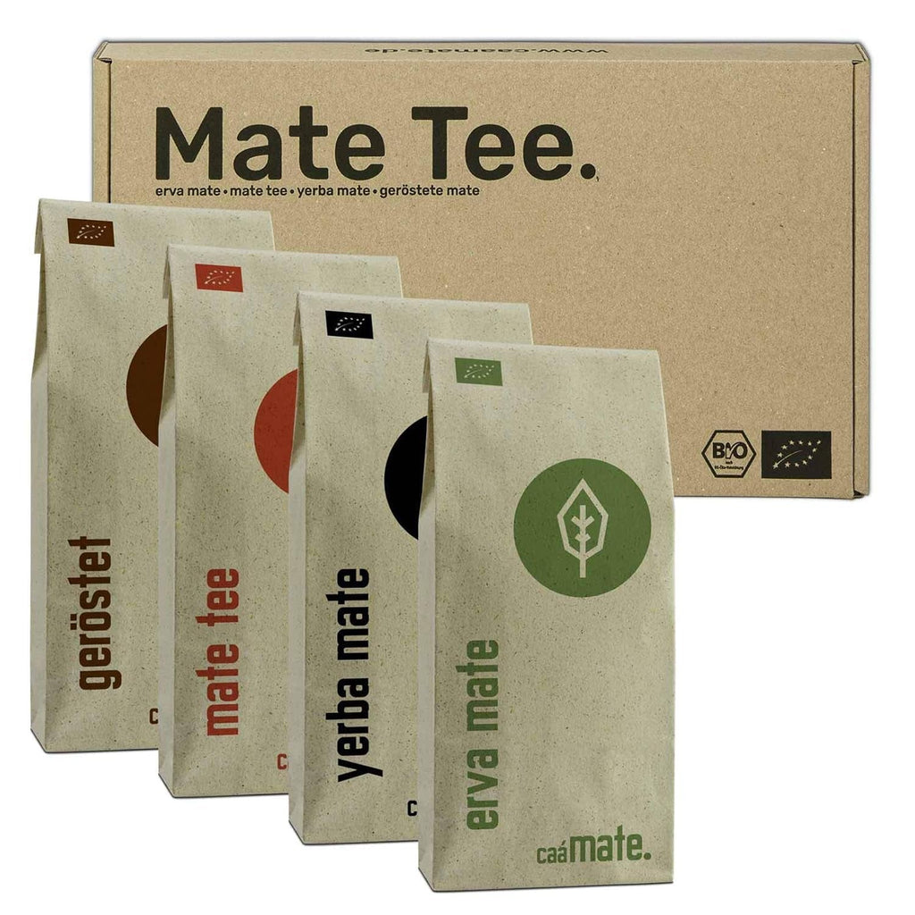 Set de degustare ceai Mate ● 4 sortimente de ceai Mate bio ● Câte 100 g Erva Mate + Yerba Mate + Ceai verde Mate + Ceai Mate prăjit