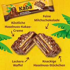 Barres napolitaines Kaba 40g, 4 barres croquantes fourrées de gaufrettes et de fine crème de noisettes, en multipack au goût original Kaba