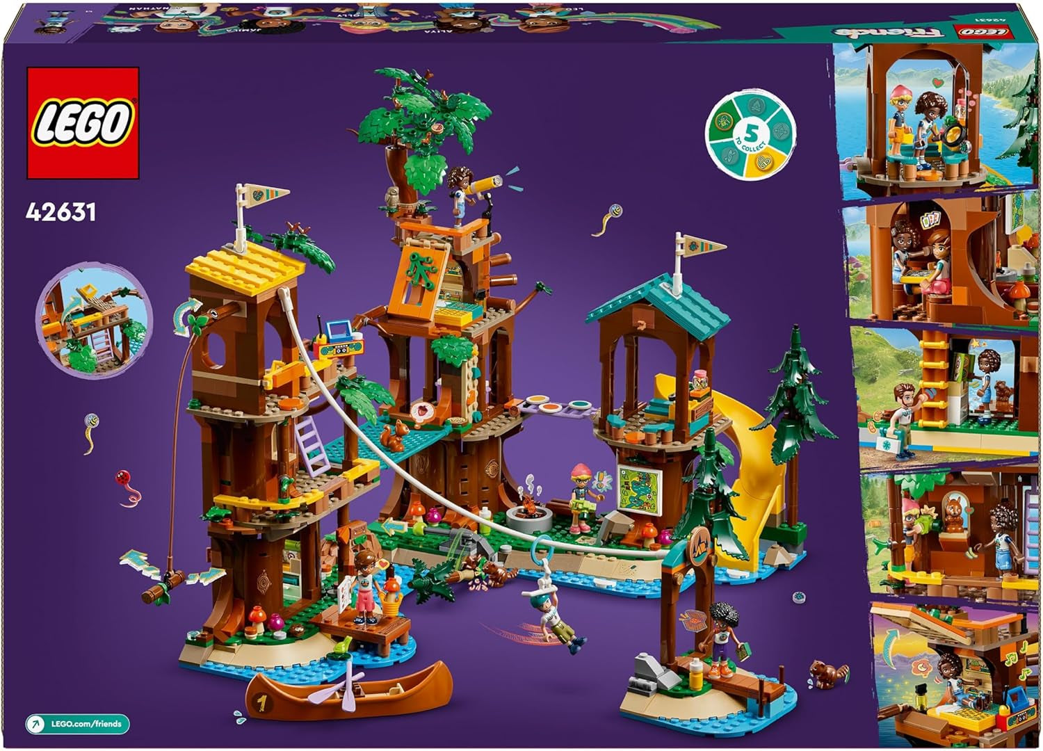 LEGO Friends Tree House At Adventure Camp, set de jeu pour filles et garçons à partir de 8 ans avec 5 figurines et 5 animaux, idée cadeau pour jeux créatifs, jouets de sport, maison de poupée 42631 Sets de construction Besuche den LEGO-Store