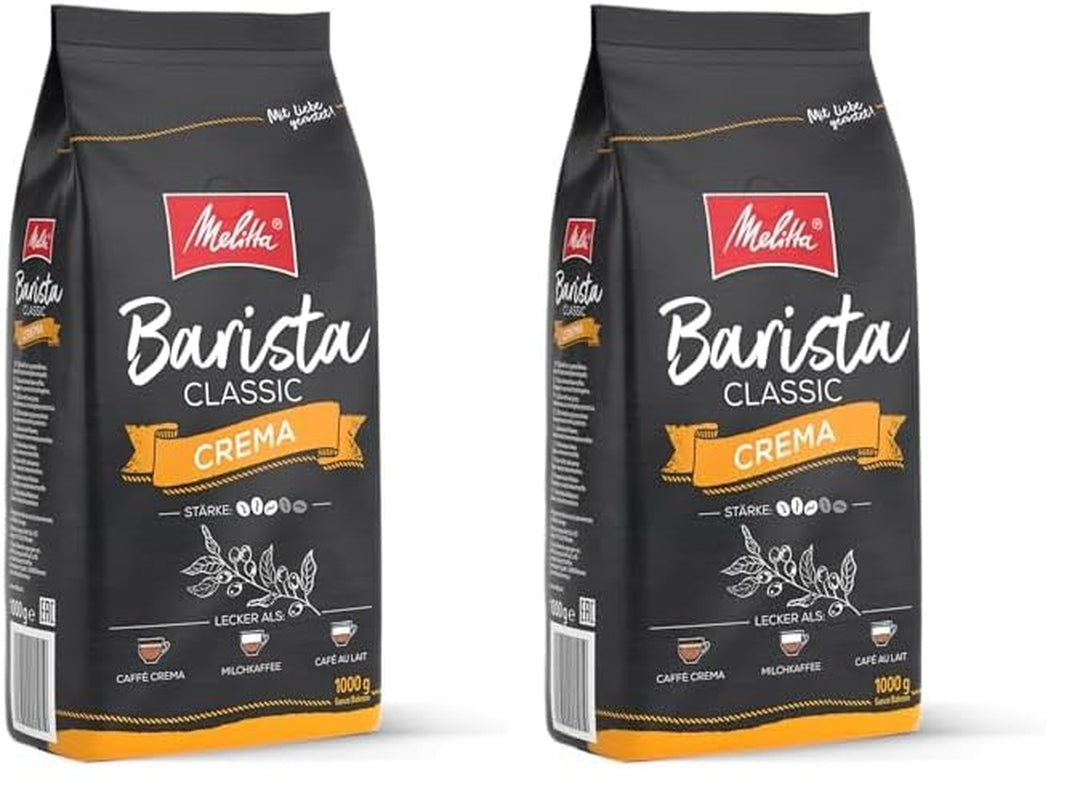 Melitta Barista Classic Crema grains de café entiers 1 kg grains de café non moulus pour machines à expresso automatiques force de torréfaction moyenne 3 (paquet de 2)
