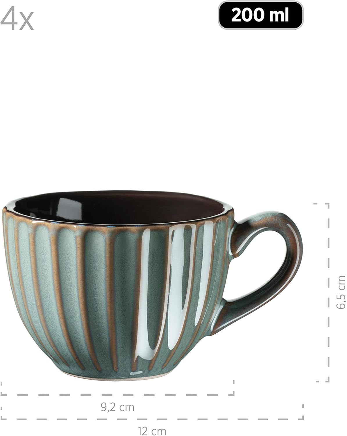 MÄSER 931966 Série Confino Service de table pour 4 personnes, look vintage moderne, service de petit-déjeuner en céramique, 12 pièces, couleur essence avec accents noirs, grès