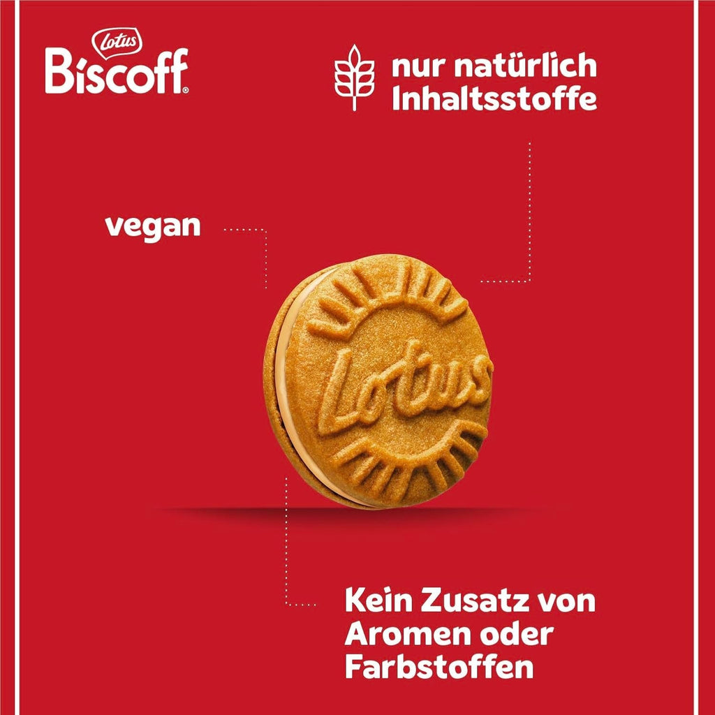 Lotus Biscoff | Biscuiți gemeni tip sandwich cu umplutură de cremă Biscoff | 15 biscuiți tip sandwich per pachet | Doar ingrediente naturale | Vegani | Fără coloranți sau arome adăugate | 9 x 150g | 1,35 kg