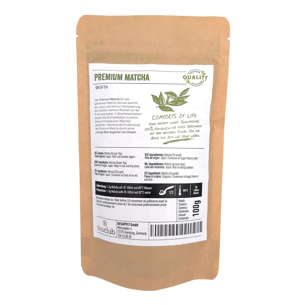 Ceai Matcha Premium Japonia 100 g - Testat în laborator - Pulbere Matcha ceremonială pentru prepararea Matcha cu notă Umami, pulbere de ceai verde 100% naturală, ideală pentru Matcha Latte, Teaclub