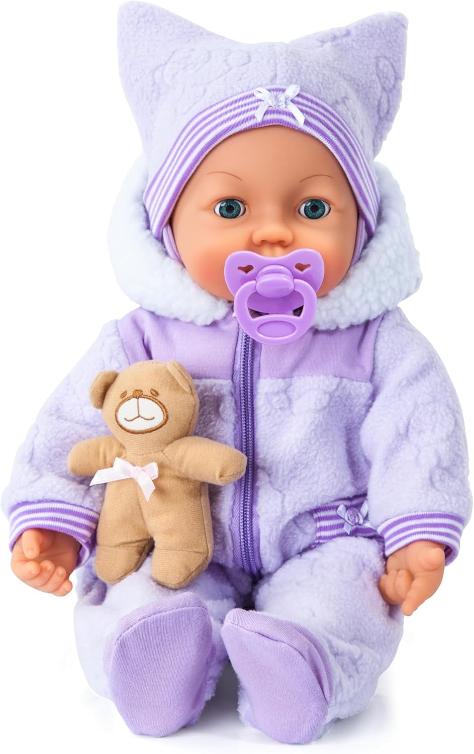 Bayer Design 94694AG 94694AA, poupée fonctionnelle, poupée interactive Piccolina Magic Eyes, bouge la bouche, cligne et ferme les yeux, parle, violet, 46 cm