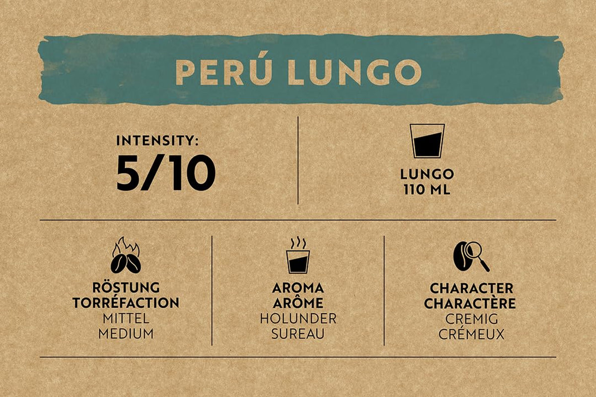 Café Royal Peru Lungo Bio – Capsules de café compatibles Nespresso®, 100% Arabica du Pérou, crémeux, Intensité 5/12, Commerce équitable, 100 capsules
