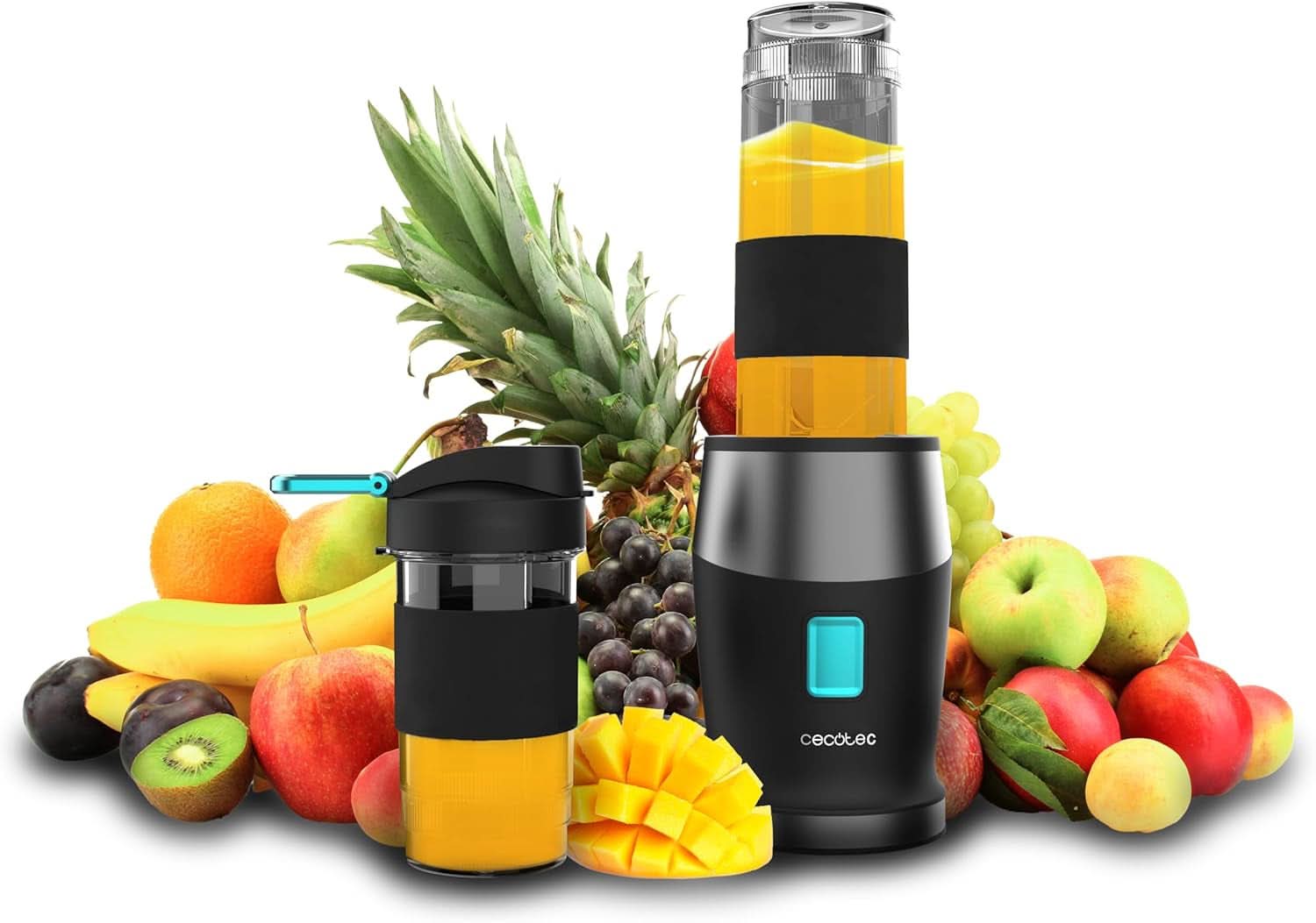 Cecotec Tragbarer Einzelstandmixer Power Titanium 300 Easygo. 350W, Zerkleinert Eis, 4 Klingen Mit Schwarzer Titanbeschichtung, Inklusive 2 Kühlröhren, 2 Tragbaren Bechern Und 2 Deckeln Mother and Child Naty Shop Schwarz 500 W | 2 coupes Sport