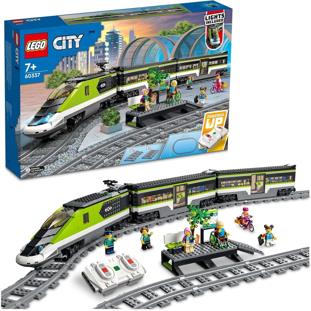 Train express de passagers LEGO City, ensemble de train télécommandé, jouet ferroviaire avec phares, 2 wagons et 24 éléments de voie, cadeau pour enfants, garçons et filles 60337 Ensembles de construction Besuche den LEGO-Store Single