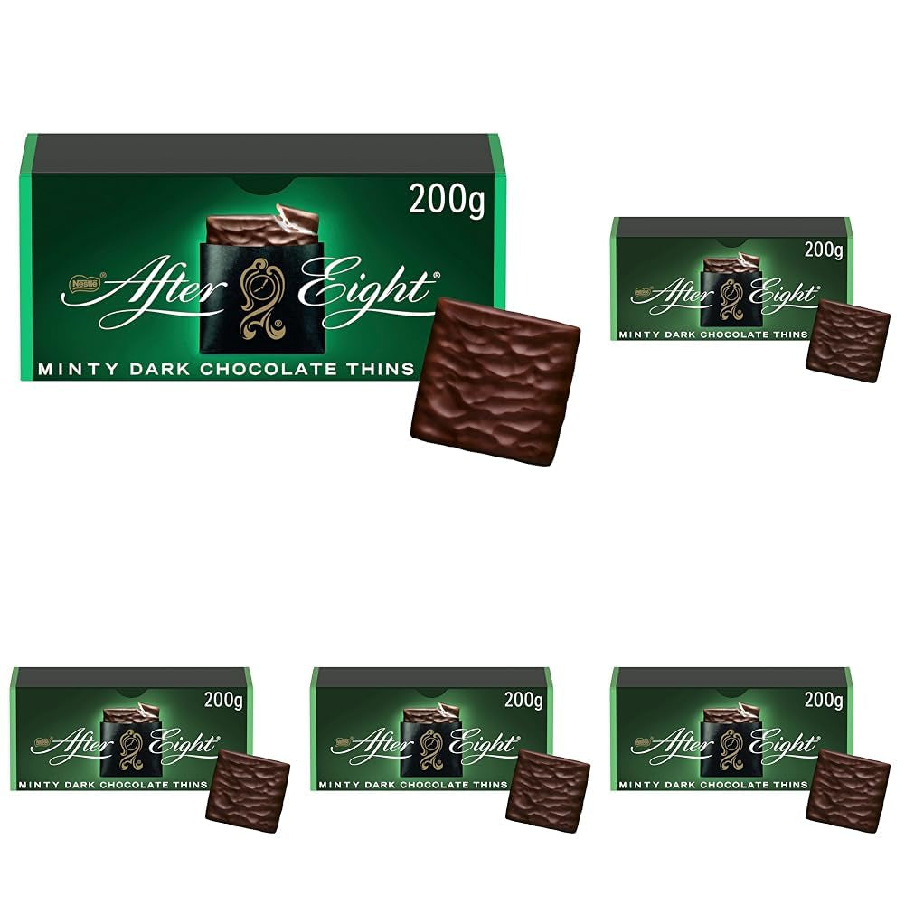 NESTLÉ AFTER EIGHT Carrés fins de chocolat noir fourrés à la crème de menthe pour les connaisseurs Pack de 5 (1 x 200 g)