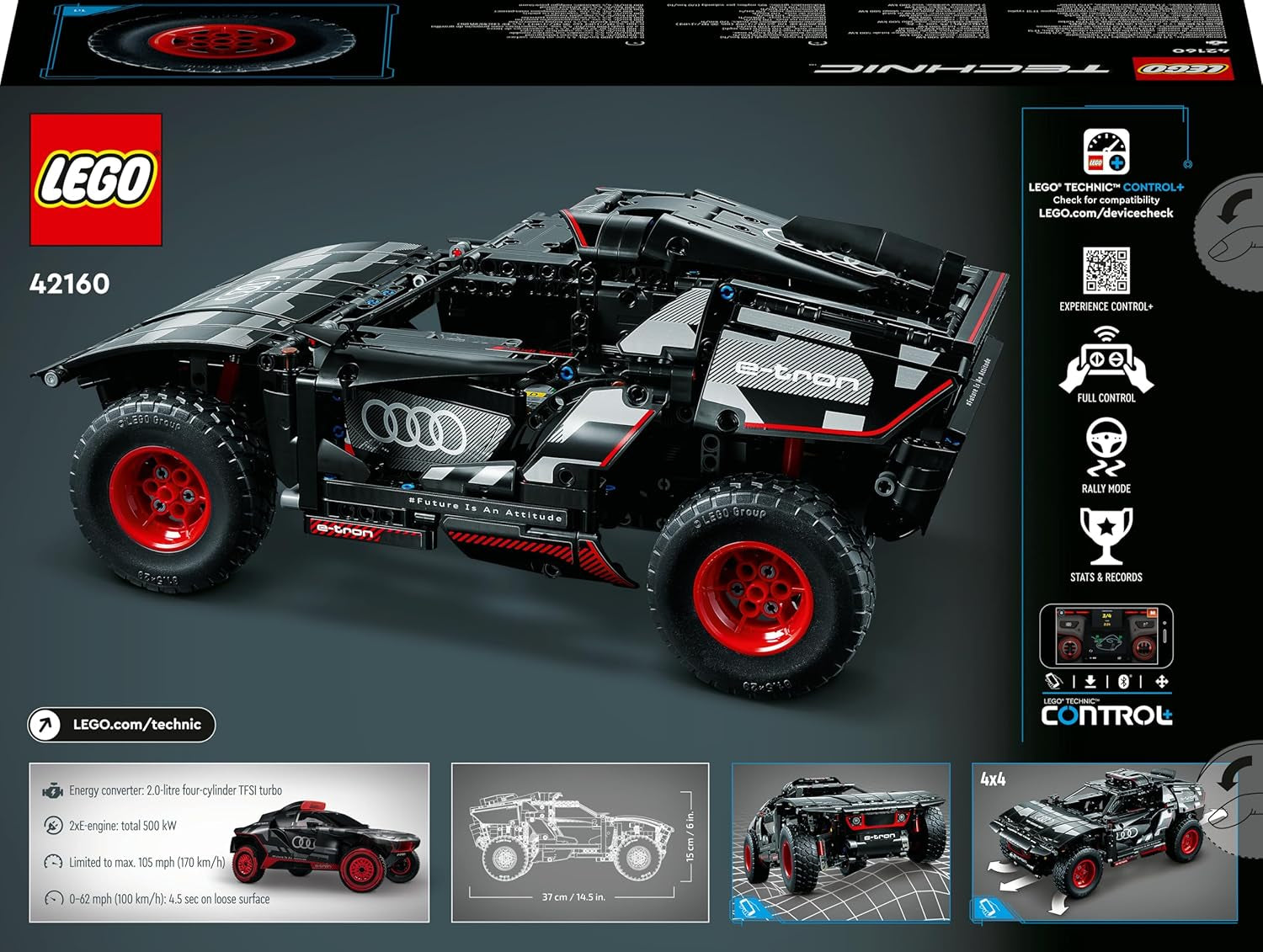LEGO 42160 Technic Audi RS Q e-tron, véhicule de rallye automobile télécommandé, véhicule de rallye de rallye Dakar, pilote d'application RC avec Control+, conçu pour les jeunes, les filles et les fans à partir de 10 ans pour la construction