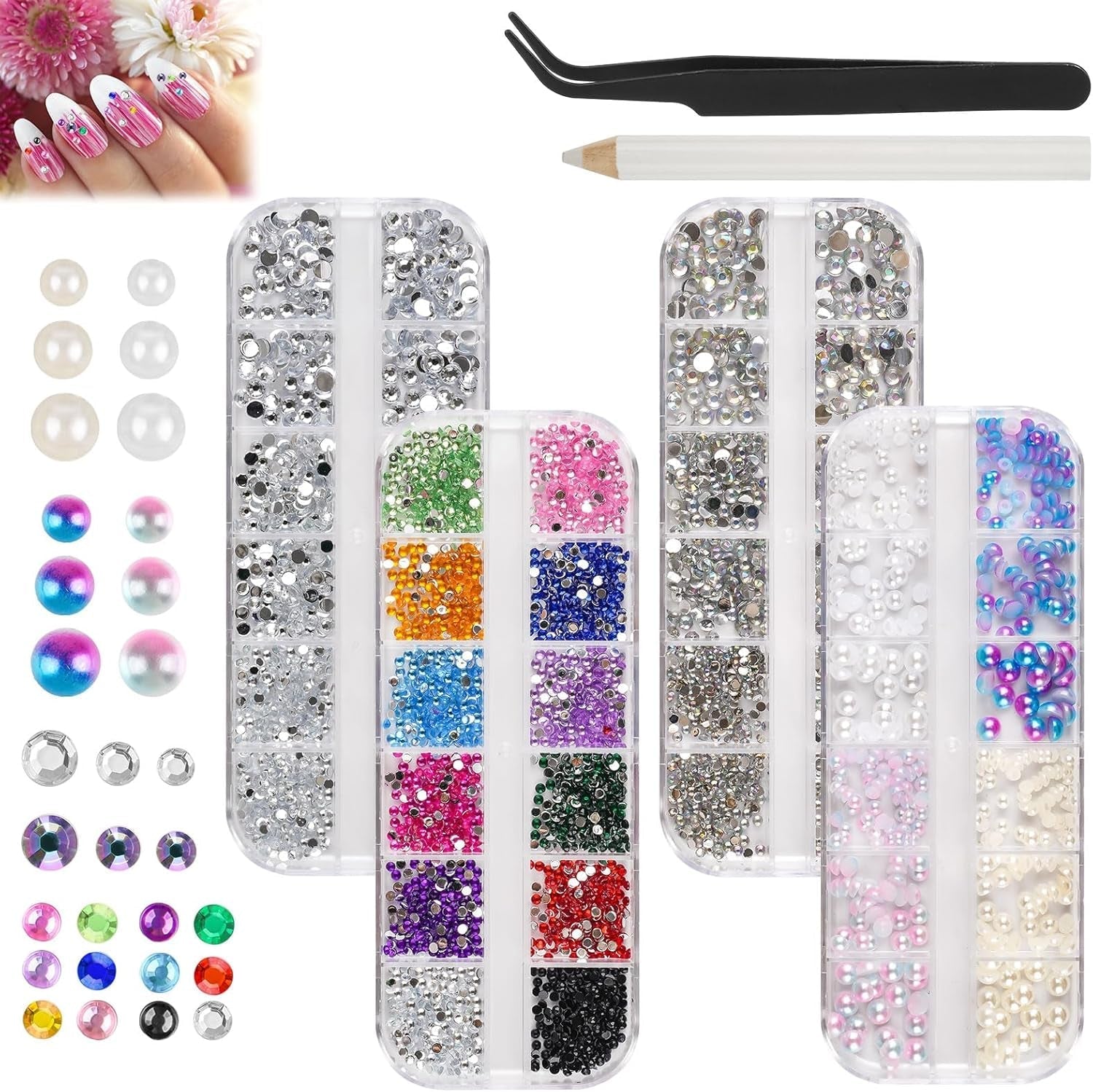 5820 Stück Strasssteine Nägel, Glitzersteine Nägel Und Halbrunde Perlen, AB Kristall Rhinestones, Flatback Nagel Steine Mit Pinzette Und Stift Für Nagel/Diy (Mehrere Größen Und Farben)