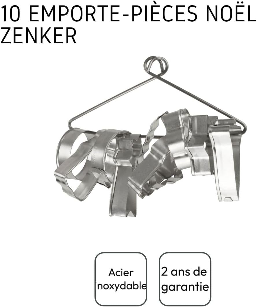 Zenker Lot de 10 emporte-pièces, divers emporte-pièces à motifs de Noël, ensemble de biscuits et de biscuits, couleur : argent, quantité : 1 x lot de 10 pièces