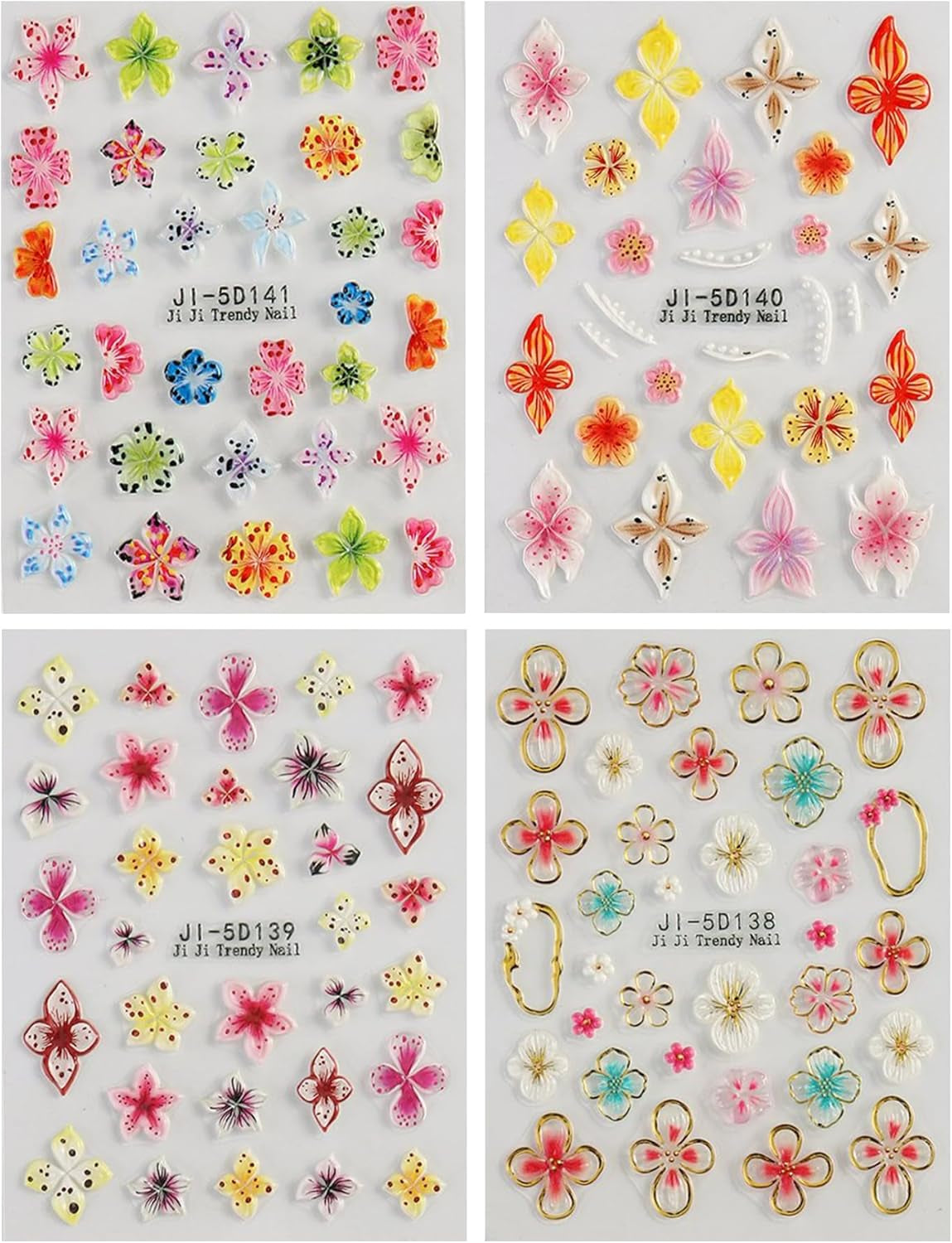 JMEOWIO Autocollants de manucure 3D en forme de fleur colorée pour nail art