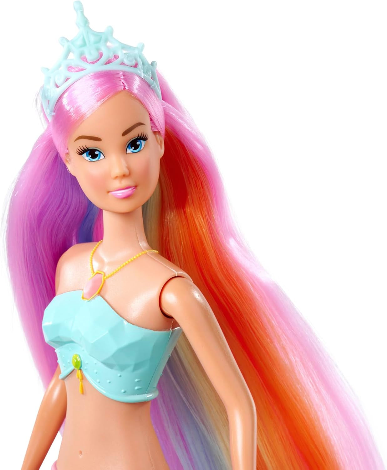 Steffi Love Magic Rainbow Mermaid, poupée sirène avec fonction de lumière arc-en-ciel magique et cheveux extra longs, 39 cm, à partir de 3 ans