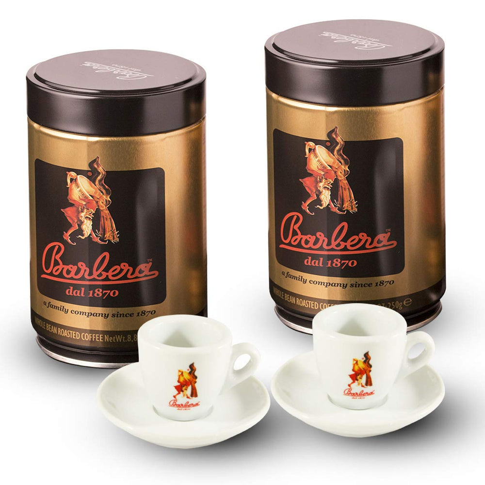 Caffè Barbera - 2 boîtes de grains entiers + 2 tasses d'espresso