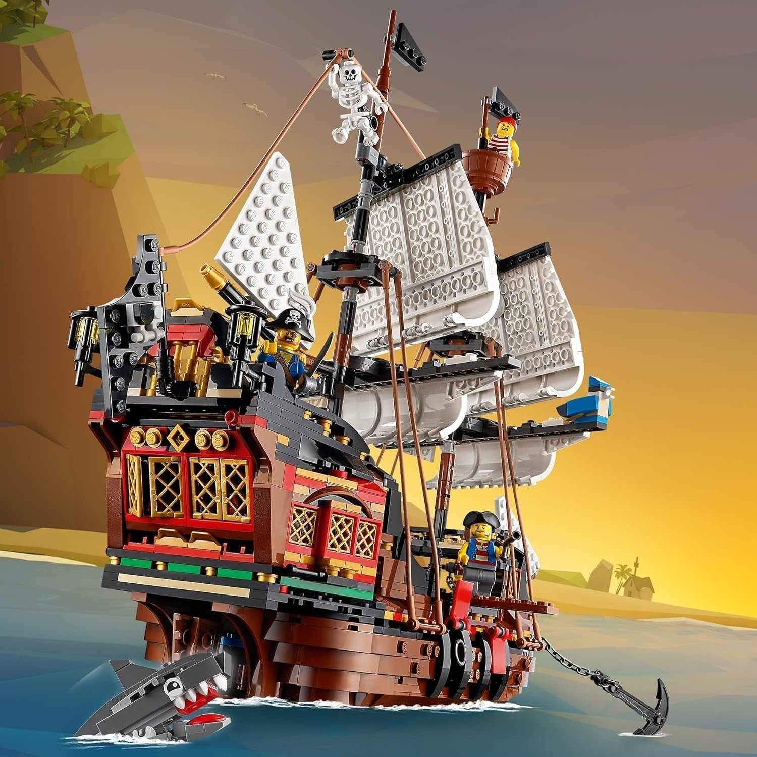 LEGO Creator Ensemble bateau pirate 3 en 1, jouet avec 3 options de construction, construisez une taverne de pirates ou une île de pirates en forme de crâne, comprend 3 figurines d'aventure de jeu de rôle 31109 Ensembles de construction Besuche den LEGO-Store