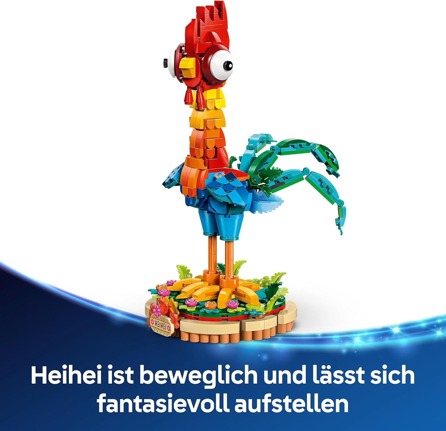 LEGO ǀ Disney Vaiana 2 : Heihei Spielzeug - Figurine animale pour jouer et exposer avec tête rotative, ailes et plumes de queue mobiles et support - Cadeau pour les filles à partir de 9 ans - 43272