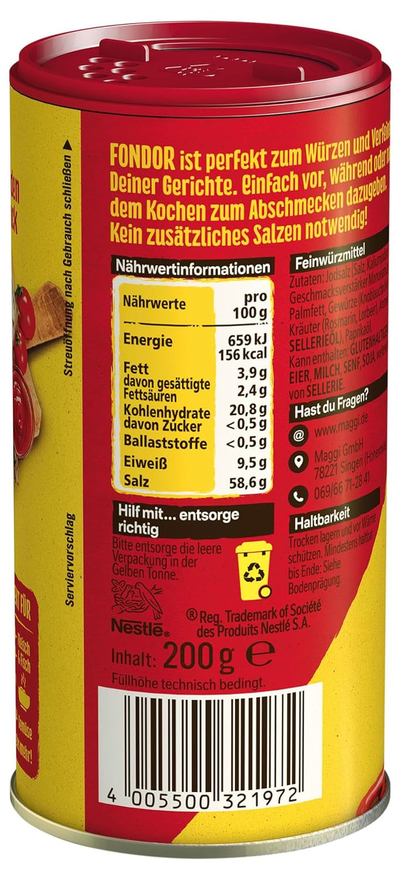 MAGGI Fondor Assaisonnement pour Légumes, Viande ou Poisson, Assaisonnement pour Soupes ou Salades, Paquet de 10 (10 x 200g)