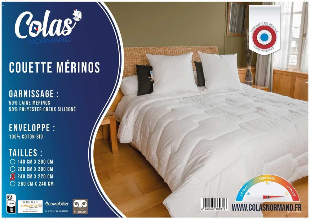 Couette 240 X 220 Cm | Coton biologique et laine mérinos | Chaud Lavable en machine à 30 °C Couettes et couettes Naty Shop