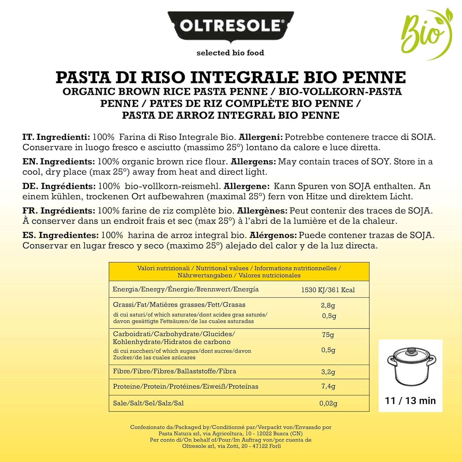 - Paste di Riso Integrale Biologica Italiana Gluten Free, Format Penne - pâtes sans gluten, farine de riz complet 100% biologique, riche en fibres, vegan, pack de 3 paquets de 350 g