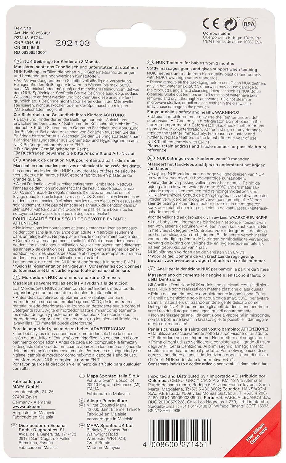 NUK Cool All-Around anneau de dentition avec éléments de refroidissement, à partir de 3 mois, 1 pièce, multicolore