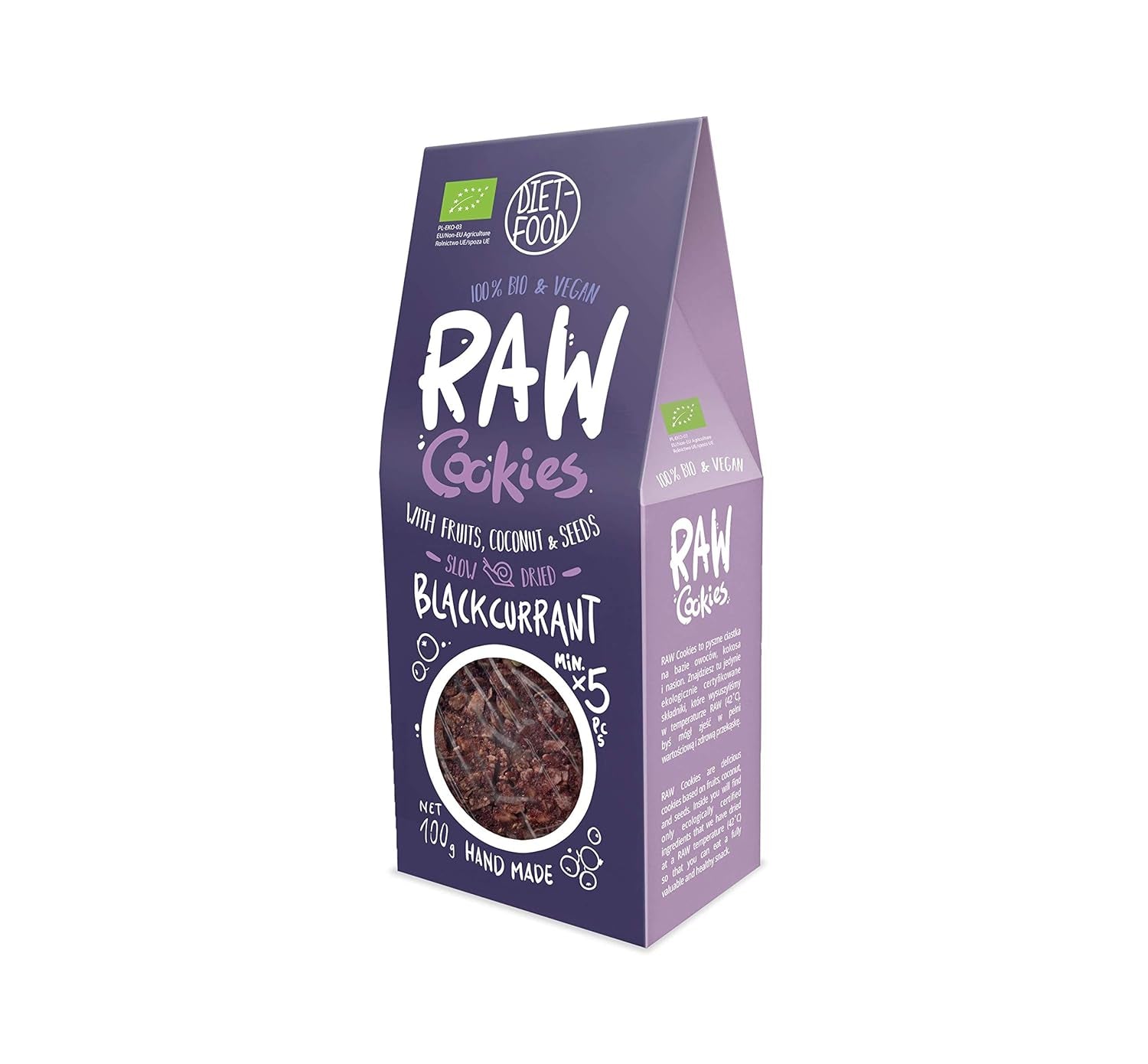 DIET-FOOD Biscuits au cassis bio RAW Snack sain Délicieux biscuits de bureau sans conservateur 100 g (1 paquet)