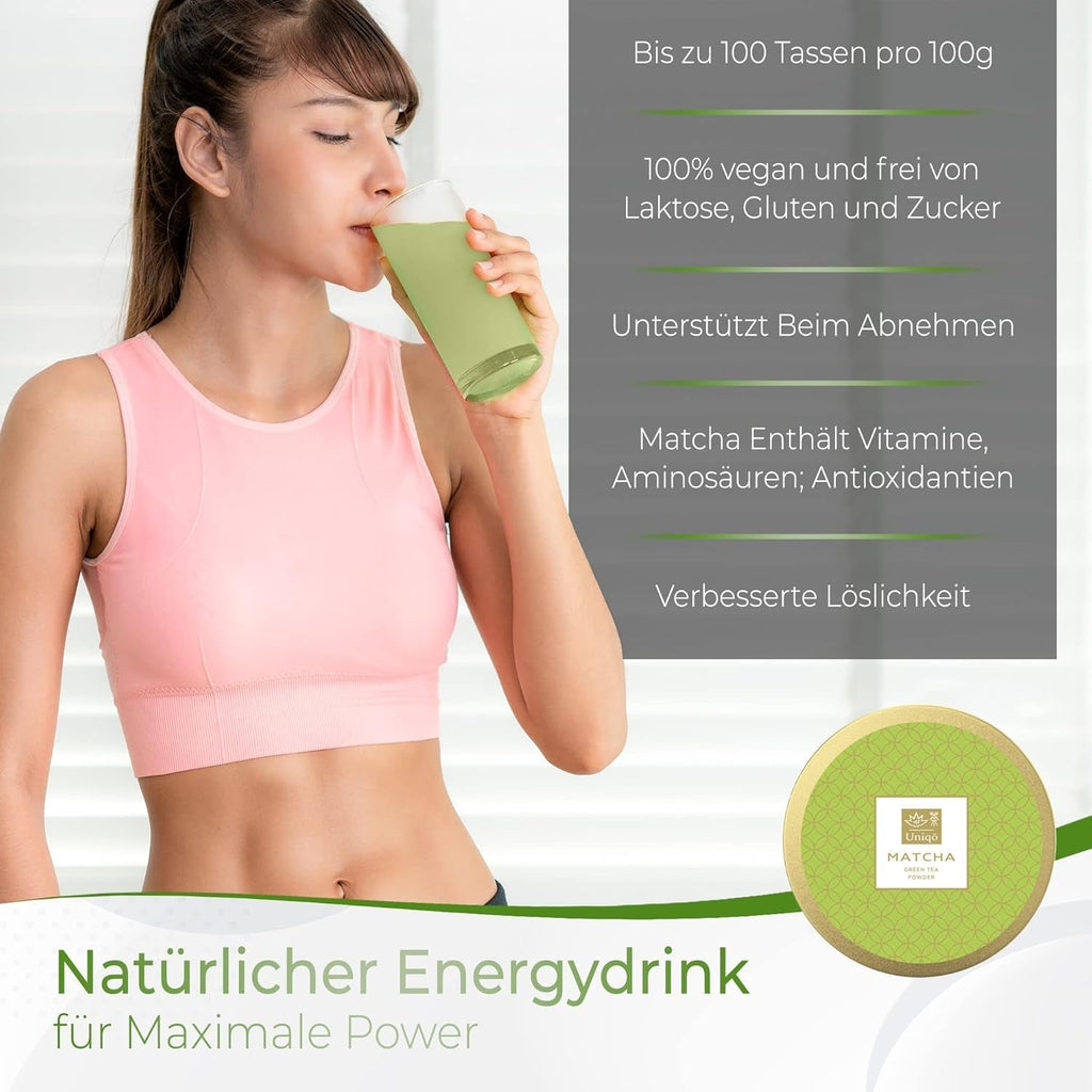 Ceai Uniqo Matcha pudră 200 g în ambalaj ecologic reîncărcabil