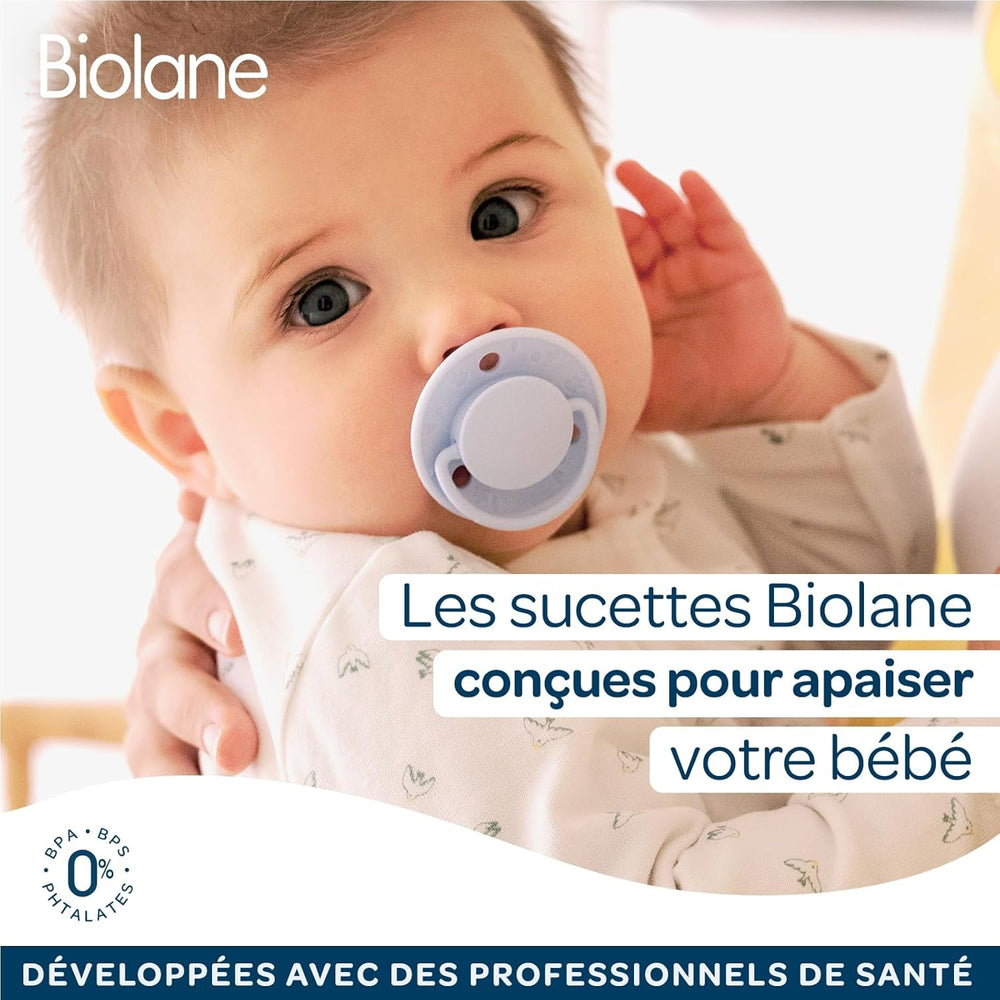 BIOLANE - Tétine ronde - Sucette extra fine - 6+ mois - Bicolore vert - Tétine en caoutchouc naturel - Pour le développement buccal - Douce et confortable