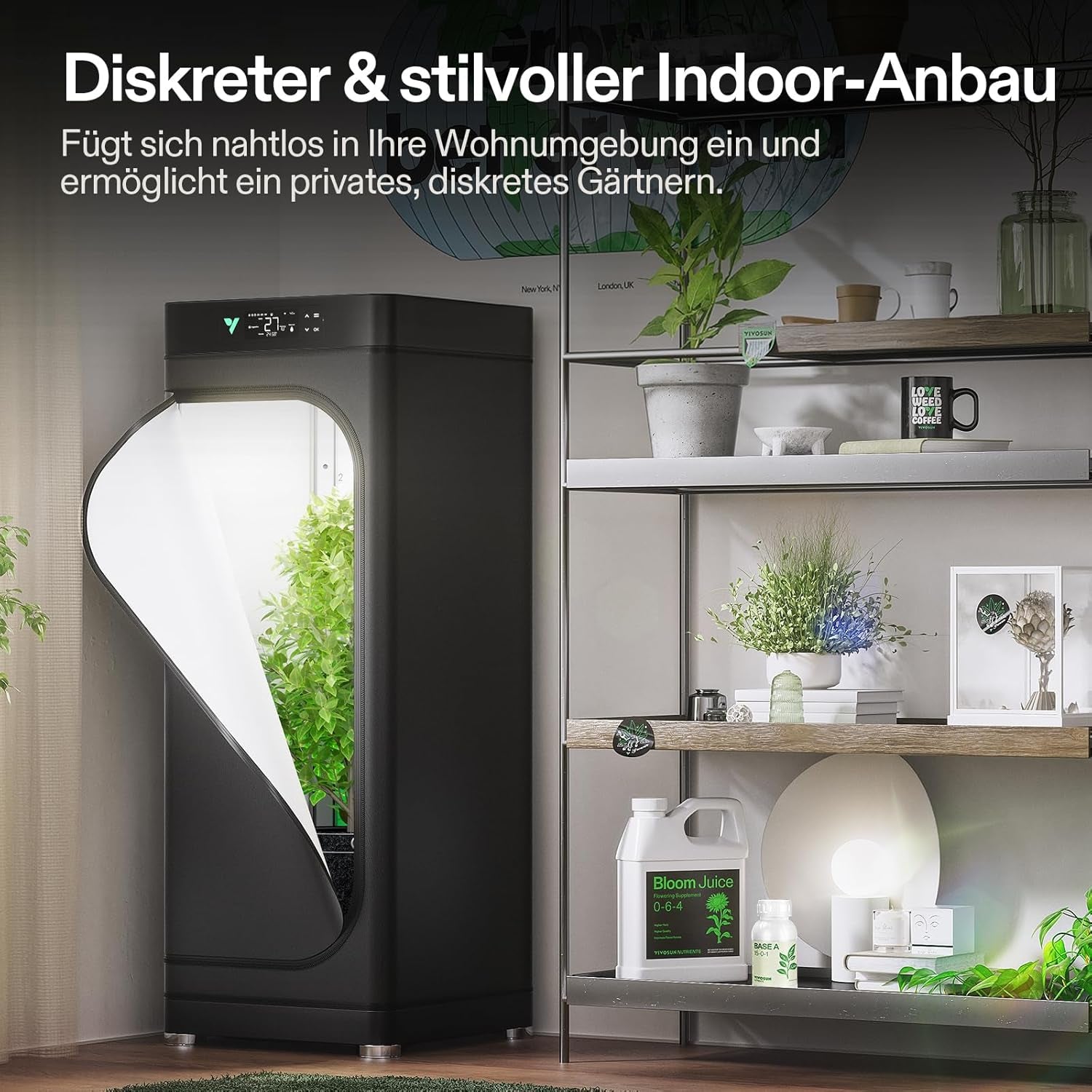 VGrow Boîte de culture intelligente tout-en-un, système professionnel avec lampe de culture Samsung LM301H EVO, système avancé de circulation et de ventilation, irrigation, apport de nutriments pour la culture hydroponique intérieure