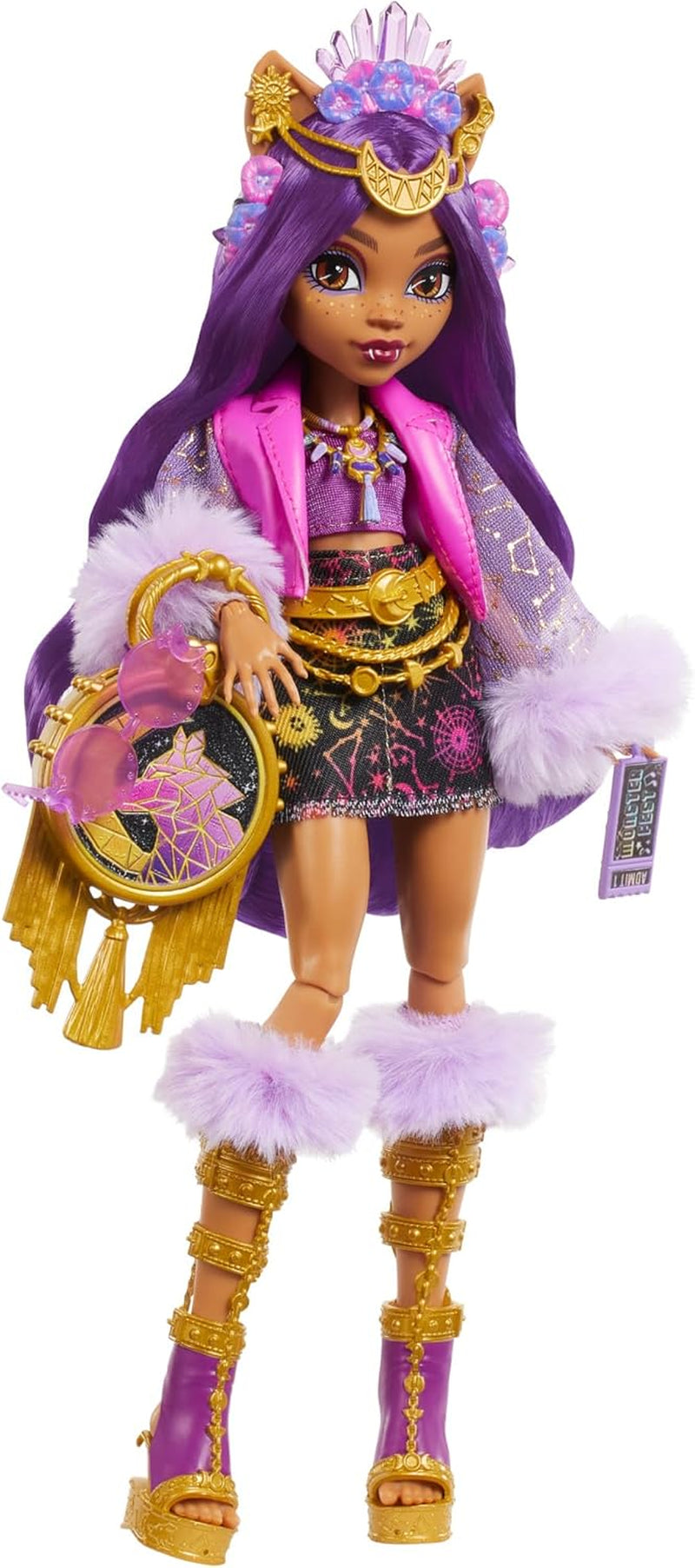 MONSTER HIGH Puppe und Sleepover Zubehör, Clawdeen Wolf Puppe mit Pet Cat Crescent, Creepover Party, HKY67